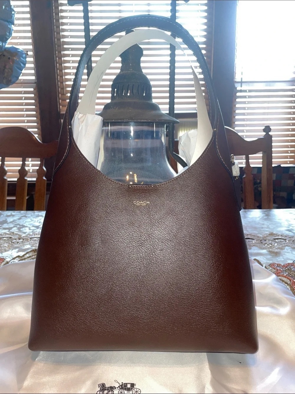 Coach Chocolate Brown Leather Shoulder Tote with Cream Lining
